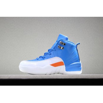Kid's Air Jordan 12 Blue White-Orange PE Shoes